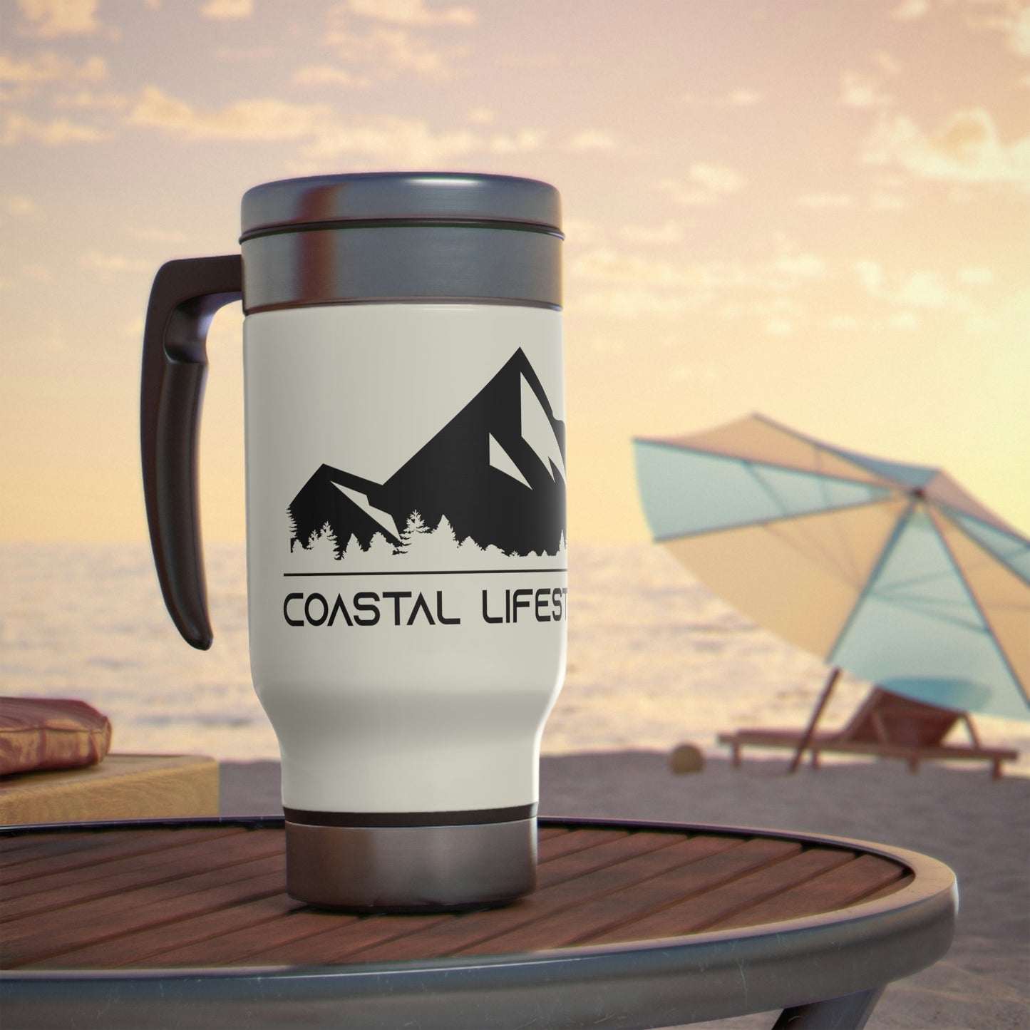 Coastal Lifestyles - Stainless Steel Travel Mug with Handle, 14oz